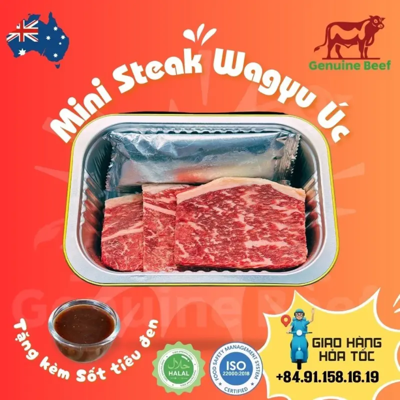 Mini steak bò Wagyu Úc kèm sốt tiêu đen
