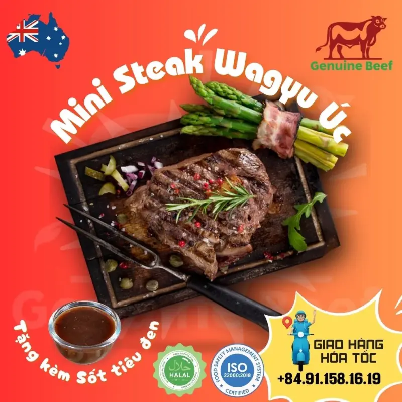Mini steak bò Wagyu Úc kèm sốt tiêu đen