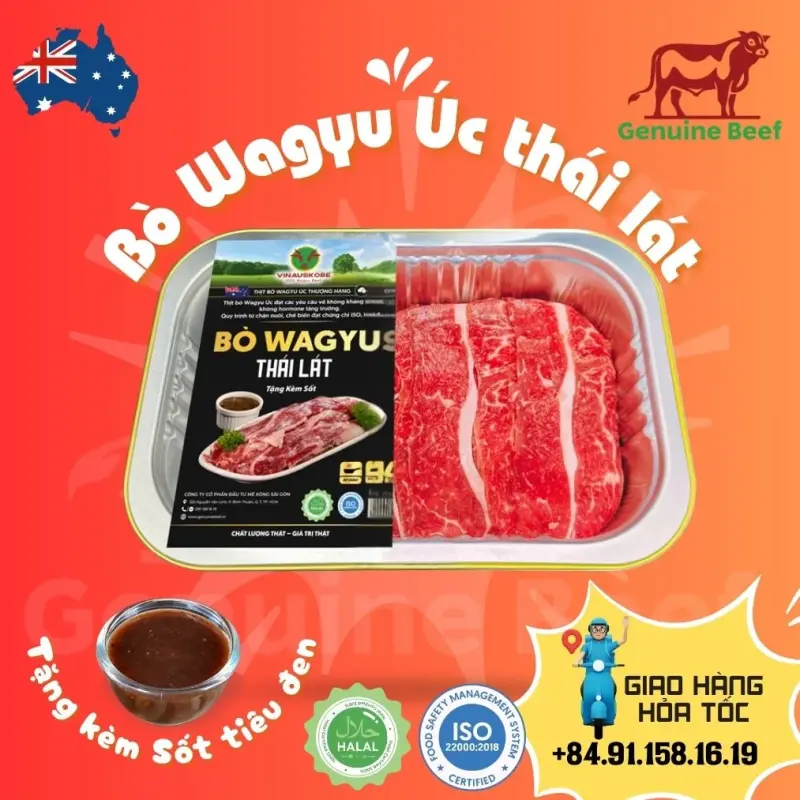 Bò Wagyu Úc thái lát kèm sốt tiêu đen
